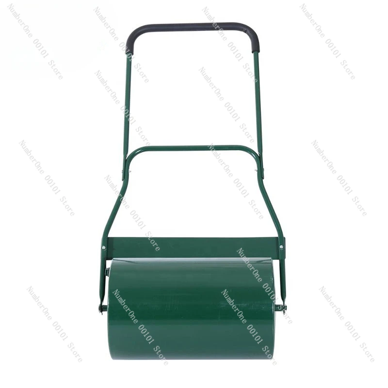 40L rolling lawn aerator drum scraper rod foldable handle filled with water or sand 32cm green garden tool cart