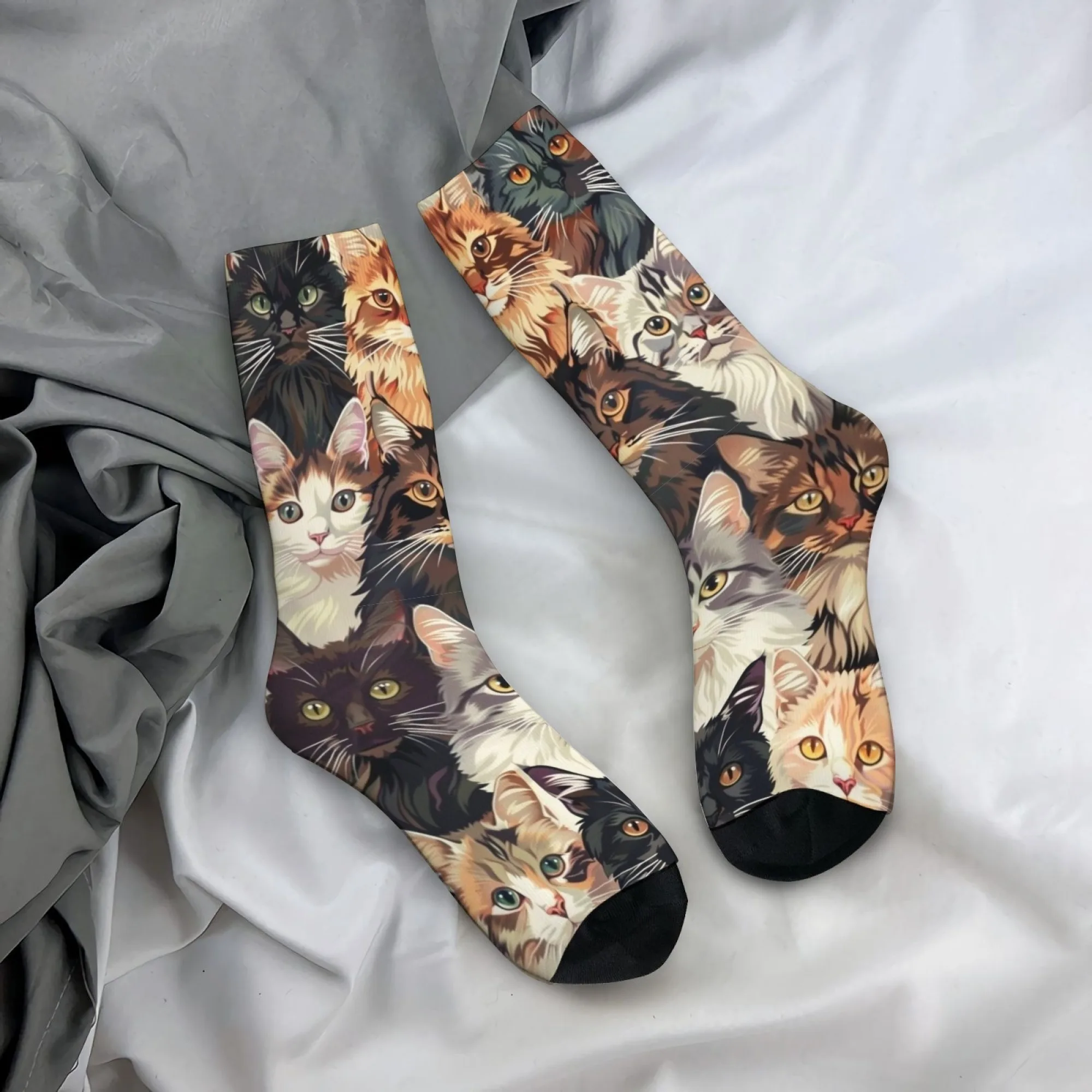 

Retro Cat Print Men's Socks Breathable Comfortable Skin-friendly Socks Street Style Cartoon Harajuku Style Fun Outdoor Socks