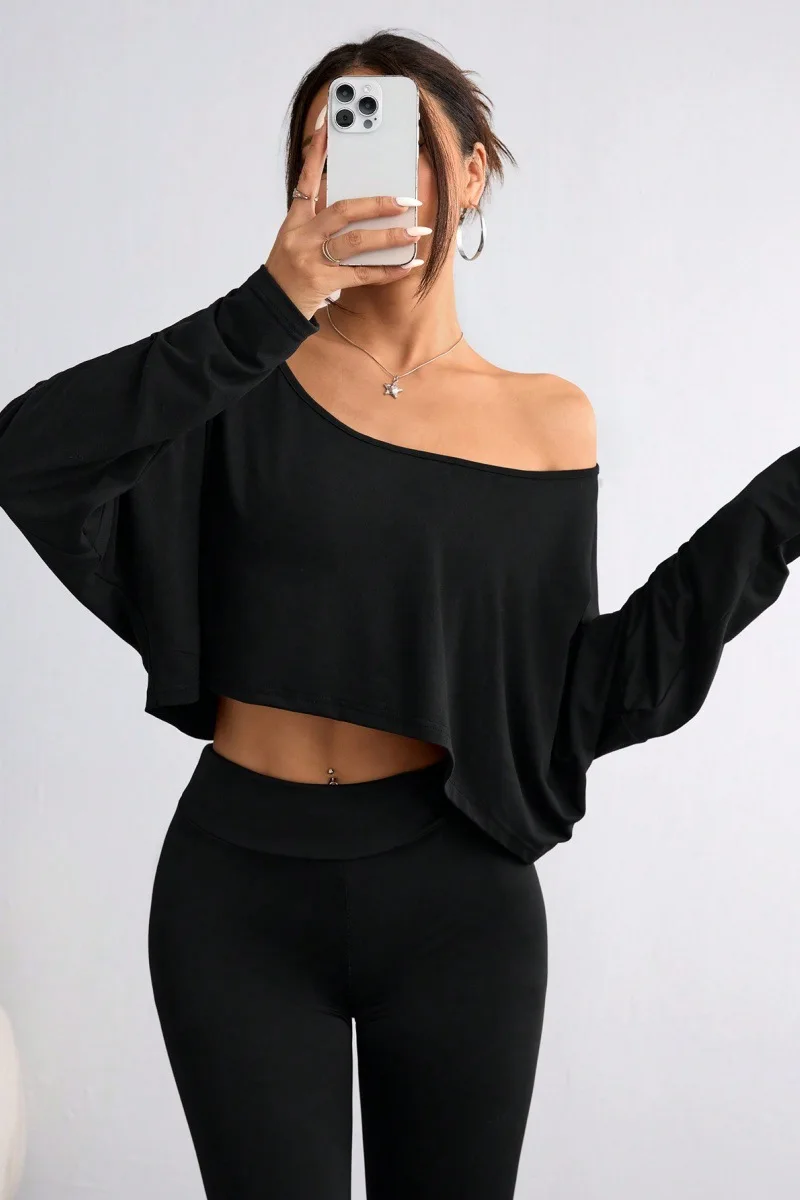 2025 Europe And The United States Spring And Autumn New Line Shoulder Loose Base Fashion Forward Crop Beautiful Blouse