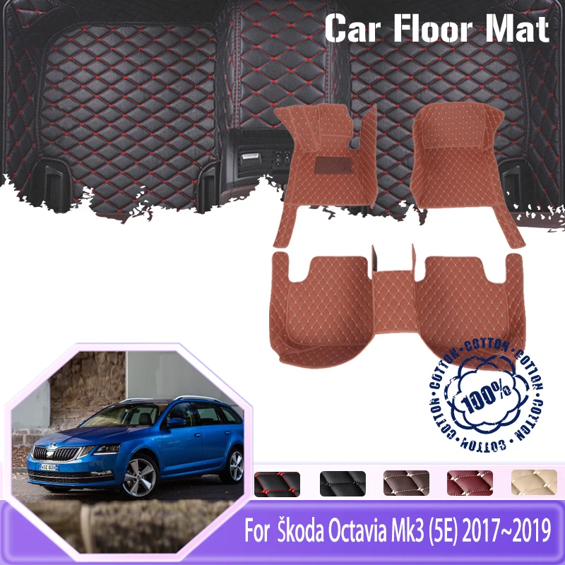 

Leather Car Floor Mats For Škoda Octavia 3 Mk3 5E 2017 2018 2019 Estate Version Anti-dirty Pad Foot Cover Carpet Car Accessories