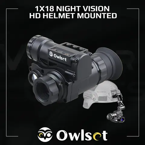 Owlset 야간 투시경 HD 헬멧 헤드 마운트 장착, 인간 식별 사냥을 위한 어둠 속에서 최대 200 미터 범위, 1x18