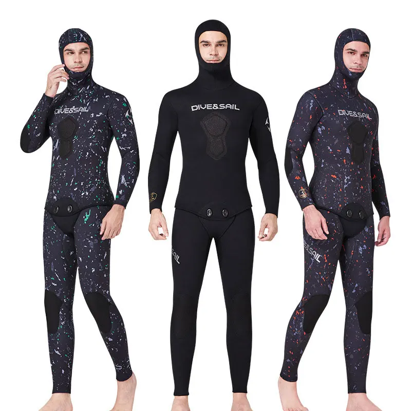 3MM/5MM/7MM CR Neoprene Wetsuit Open Cell Free Diving Suit Camouflage Fullsuit Mens Snorkeling Swimming Spearfishing Wetsuit