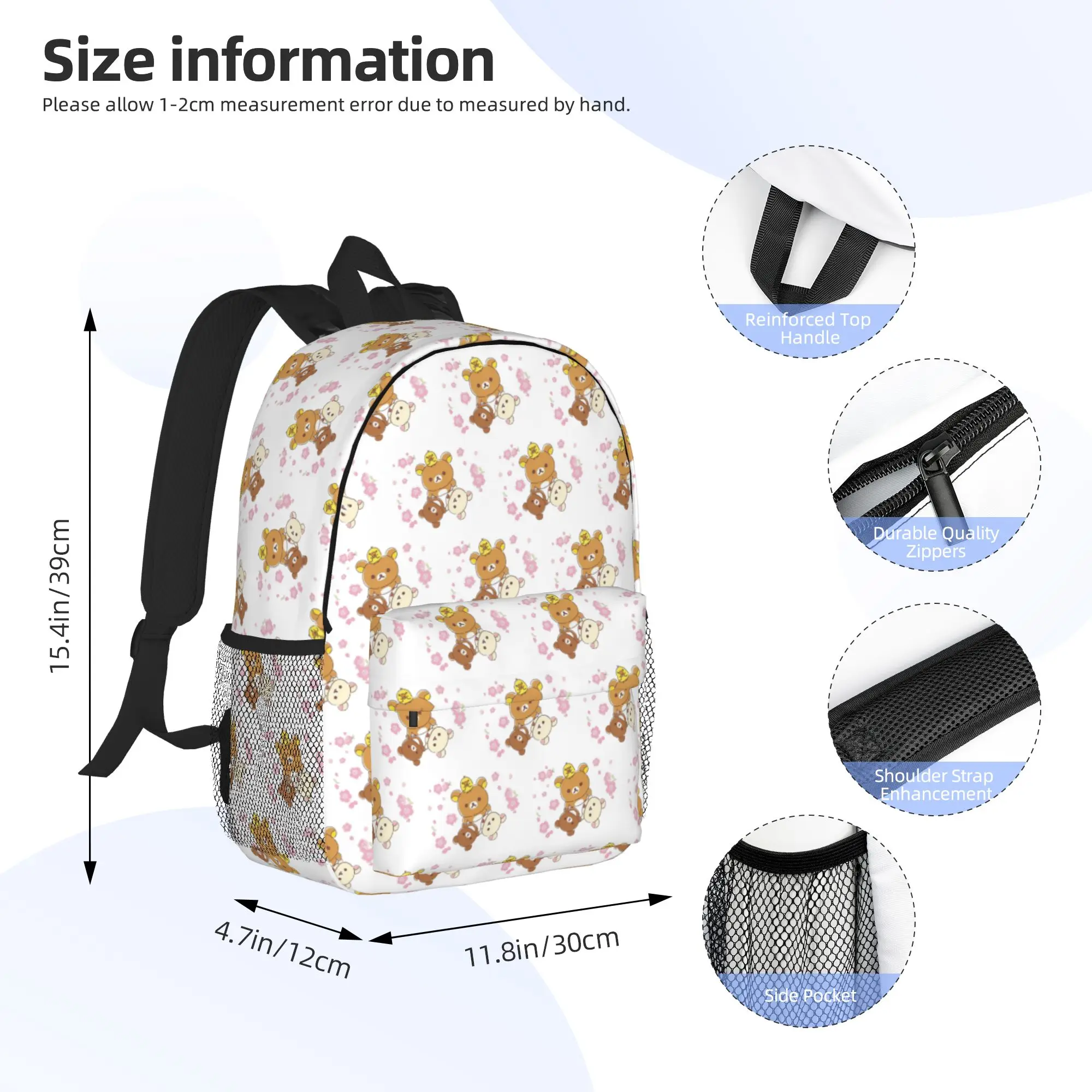 Rilakkuma Sakura  Backpack Hot Sale Daypack Large Capacity Boys Girls BookBag Shoulder Bags for Men Women School Bag