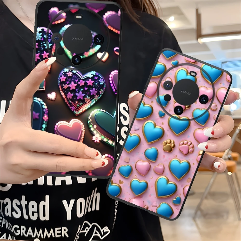 Чехол для мобильного телефона Y2K Glowing Love Hearts для Huawei Mate 60 50 40 30 20 10 Pro Plus Lite E 5G, черный мягкий чехол для телефона