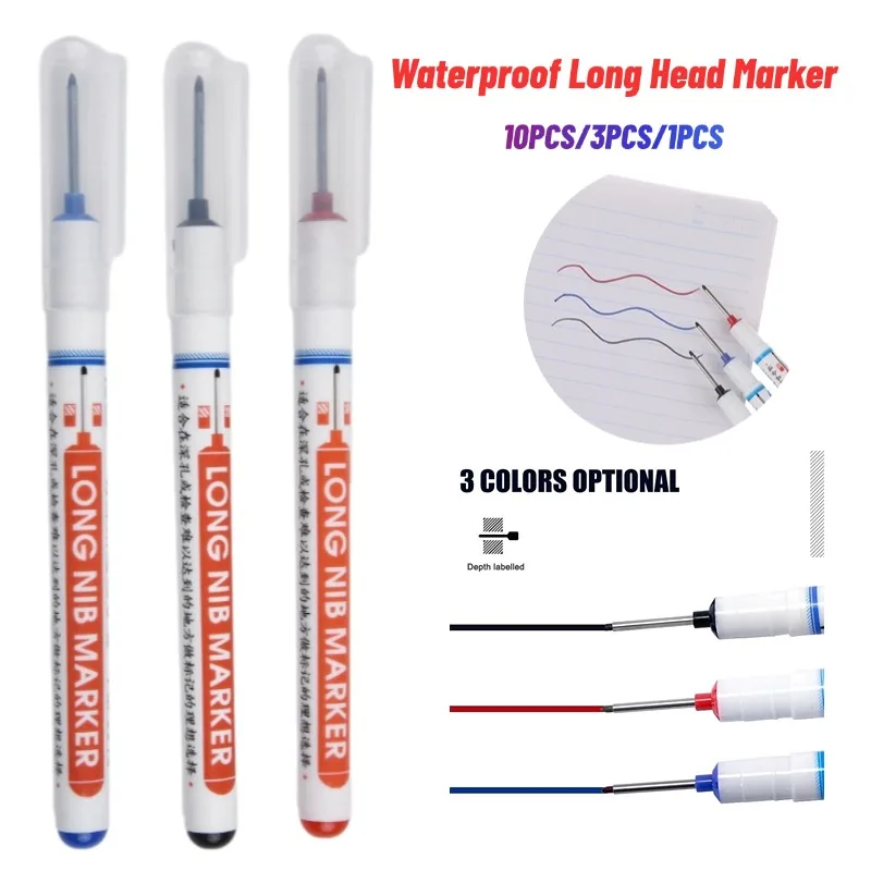 

10/3/1Pcs 20mm Waterproof Long Head Markers Deep Hole Marker Pen For Metal Carpenter Red/Black/Blue Ink Woodworking Tools