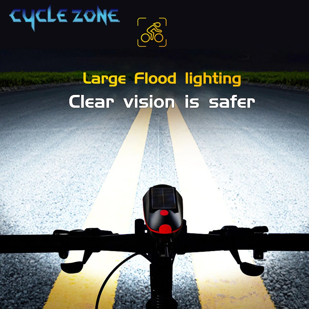 Solar Bicycle Light with Horn LED Bike Front Lamp Headlight for Bicycle MTB Mountain Road Bike Electric Bell Cycling Accessories