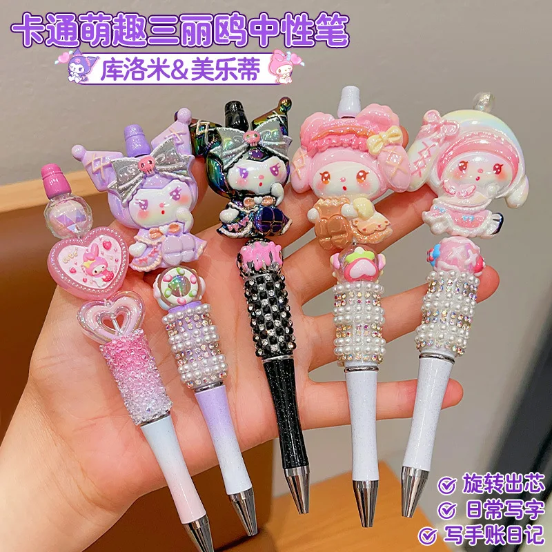 Sanrio Bead String Pen Kawaii Hello Kitty Cinnamoroll Cute Cartoon DIY Pen Pompompurin Kuromi My Melody Stationery Birthday Gift