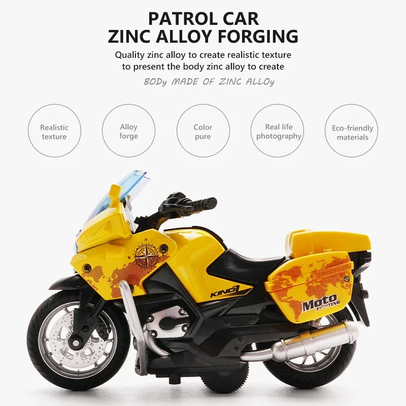 Coche de policía de aleación 1/14, modelo de motocicleta, juguetes, motocicleta extraíble, coches inerciales, motocicleta con luces, música, regalos de Navidad para niños