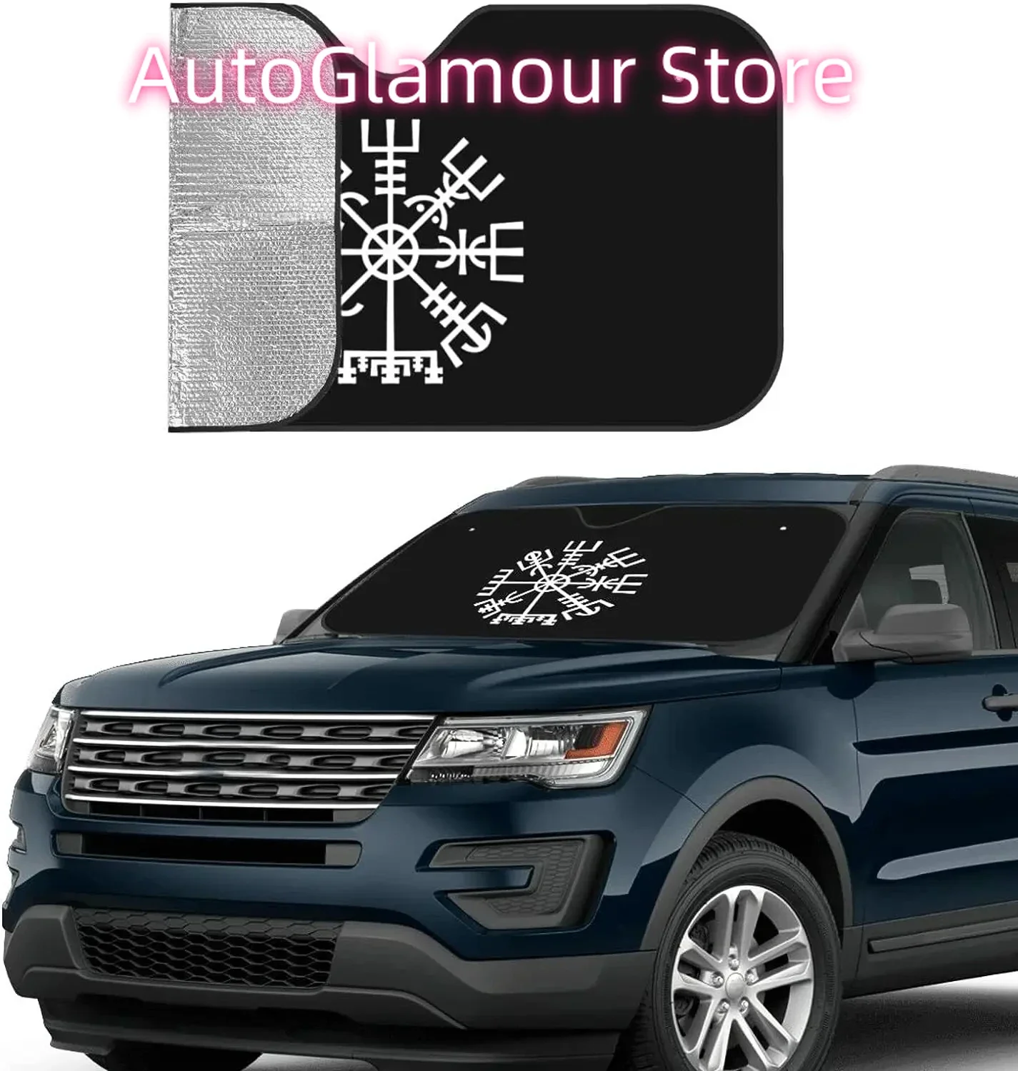 الفايكنج رمز الشمال البوصلة سيارة الشمس الظل نافذة أمامية ظلة لمعظم السيدان SUV شاحنة كتل الأشعة فوق البنفسجية يبقي السيارة باردة #2
