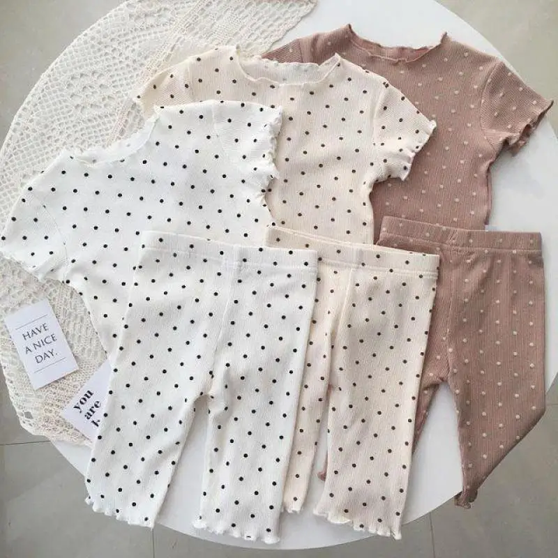 

2026 Summer New Girls Dot Pajamas Two-piece Set Children Loose Homewear 2pcs Suit Kids Clothes Set Toddler Girl Outfits