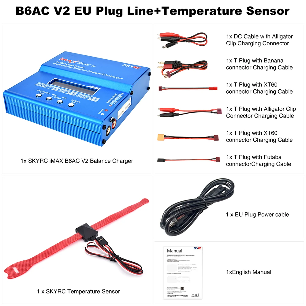 Skyrc Lipo Lader Imax B6 Evo B6 V2 B6 Mini B6AC V2 Balance Acculader Ontlader Met Adapter Temperatuursensor 6A 1-6S