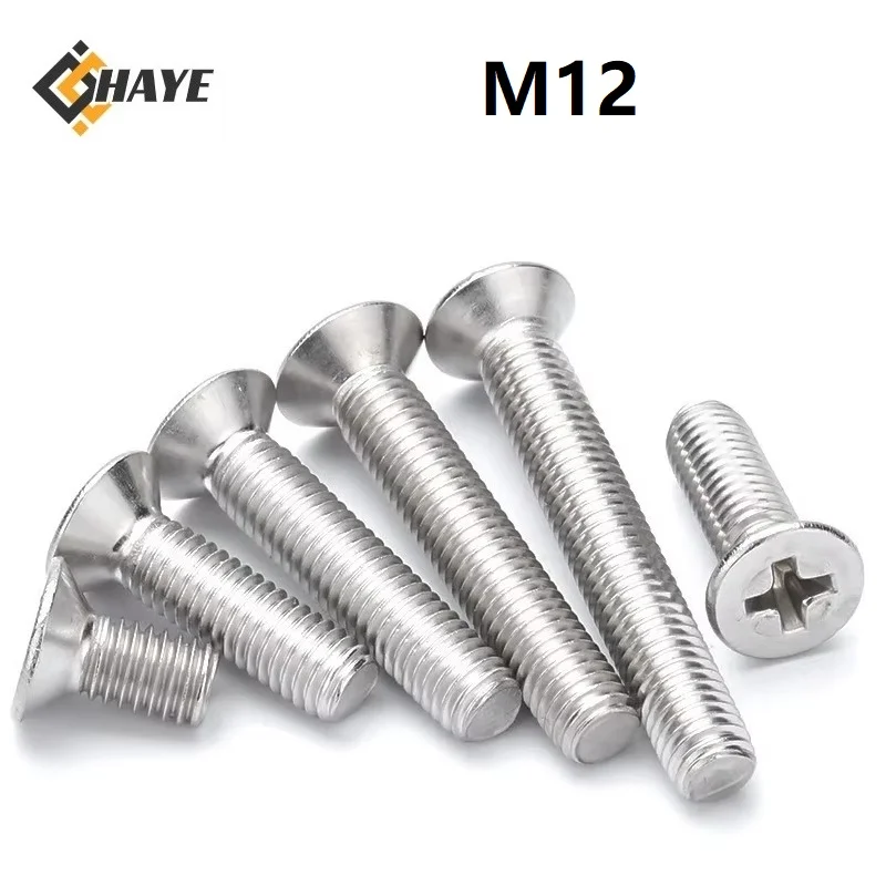 

M12 Cross Recessed Countersunk Screws 304 Stainless Steel Phillips Flat Head Machine Bolts 20 25 30 40 45 50 55 60 65 70 100mm