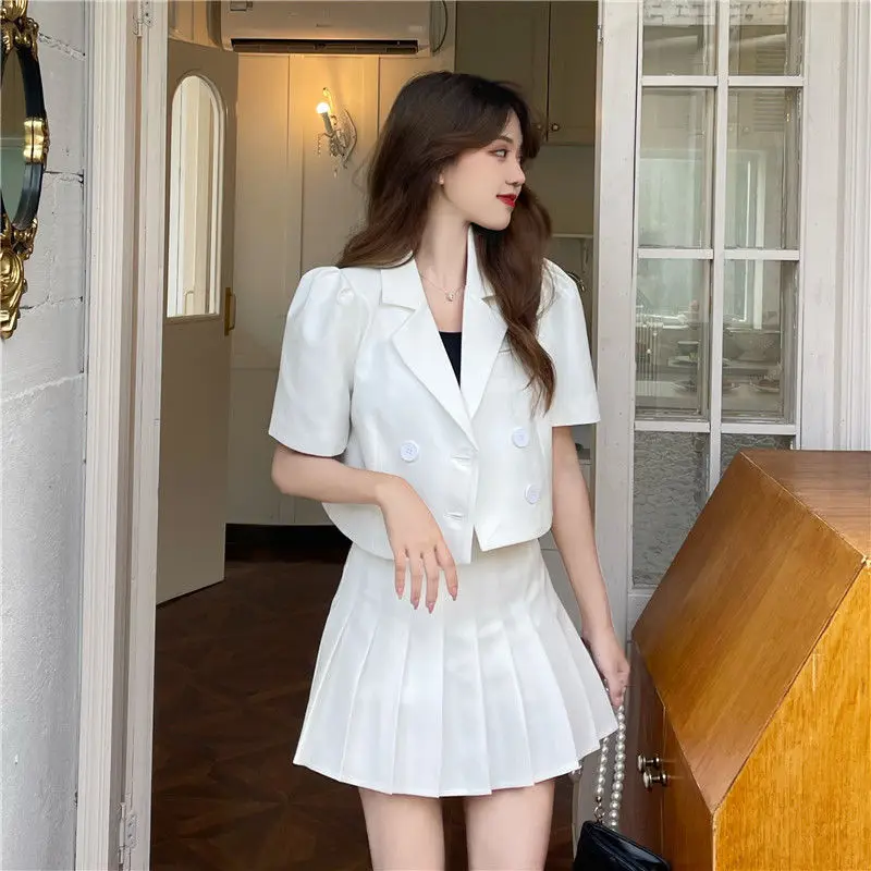 Conjunto de Blazer y Falda plisada para mujer, Blazer de manga larga para oficina, falda de dos piezas de Color sólido, traje de negocios independiente, 2021