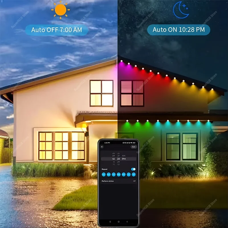 200FT Permanent Outdoor Lights Smart RGBIC Eave Lights App & Remote Control DIY Scene Mode for House Christmas Halloween Decor