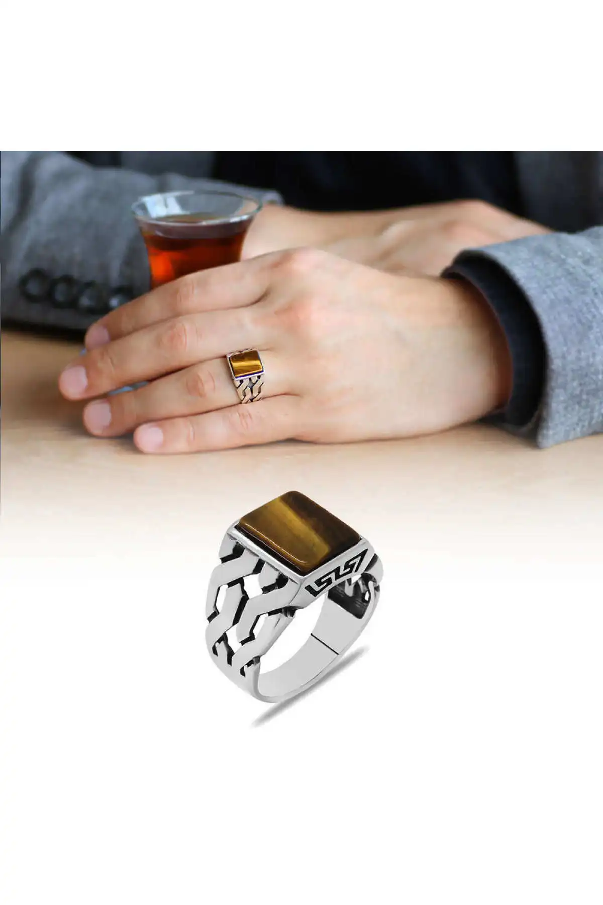 

Tiger's Eye Gemstone 925 Sterling Silver Men 'S Ring