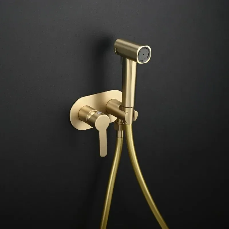 Brush gold Bidet Sprayer set wall Bidet shower Hot And Cold bidet Bathroom Solid Brass Shattaf Shower Faucet mixer tap