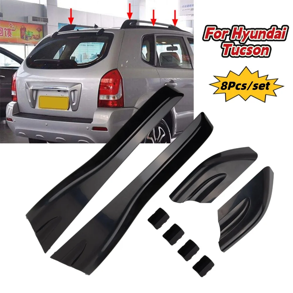 

8Pcs Cars Plastic Roof Rack Box Rail End Protecte Black Covers Shell Cap For Hyundai Tucson 2004-2008 Car Exterior Accessories