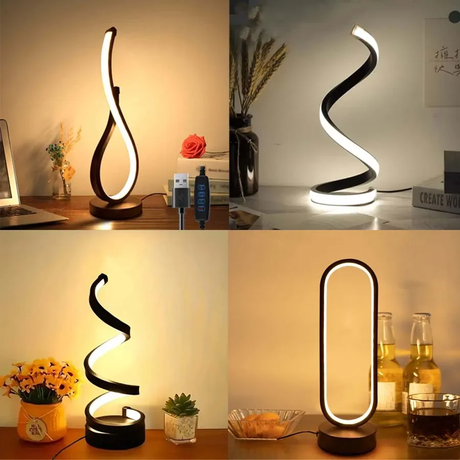 Spiral LED Dimmable Table Lamp Adjustable Brightness Bedside Light for Bedroom Study Living Room Office Home Decor Lighting