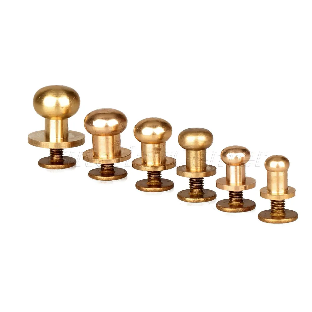 10Pcs/Set Solid Brass Rivet Round Head Button Belt Screw Chicago 5mm/6mm/7mm/8mm/9mm/10mm Studs Leather Craft Tool Hicello