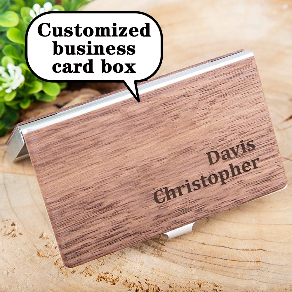 1 customized exquisite wooden business card holder, wooden and metal business card box - high-quality for lawyers, bosses, and s