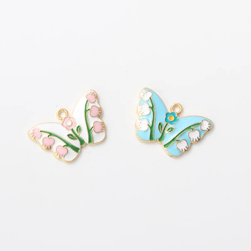 10pcs Pretty Butterfly Enamel Charms Two Colors Flowers Insect  Animals Pendants For Making Key Chains Handmade DIY  Findings