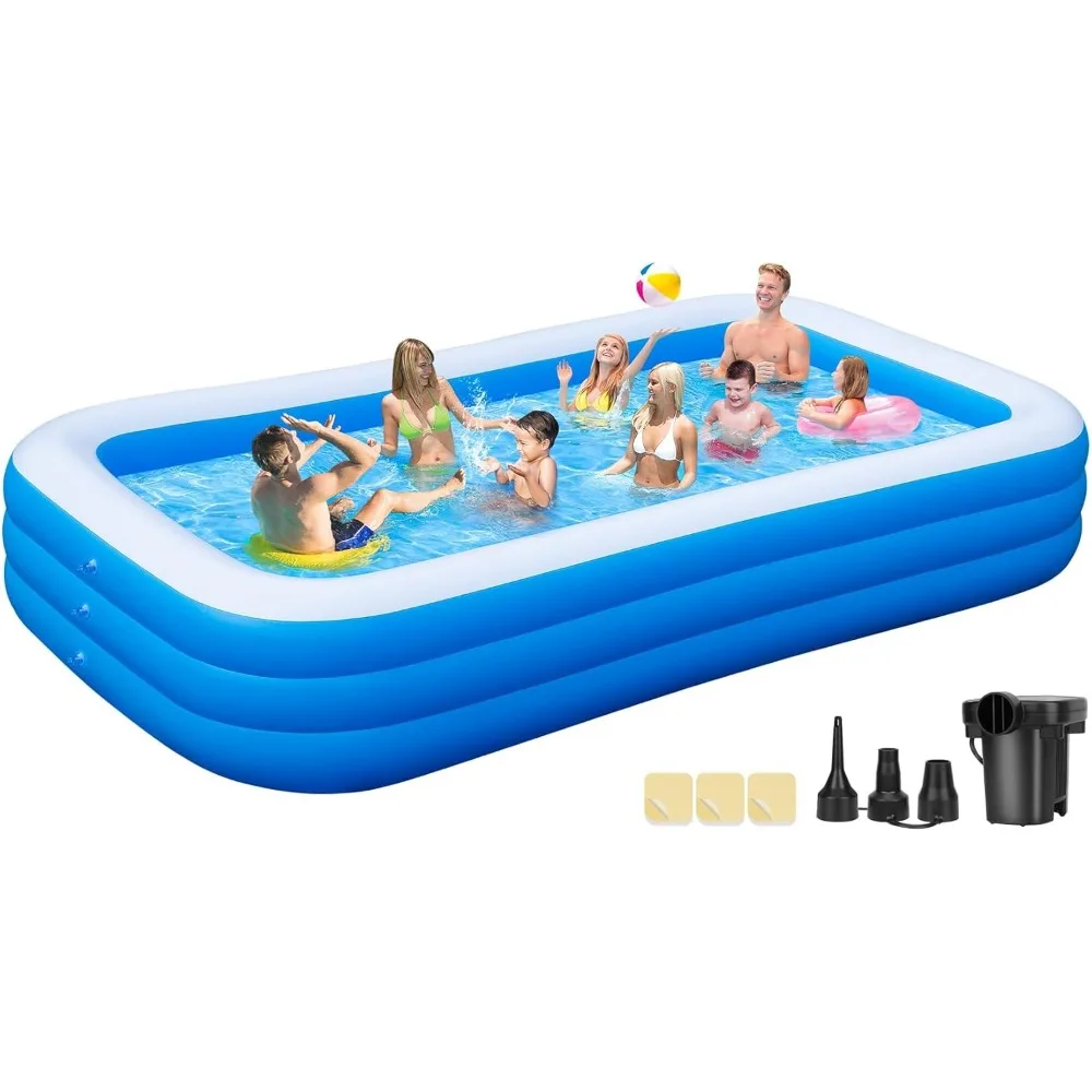 Inflatable Swimming Pool with Pump, 130'' x 72'' x 22'' Blow Up Pools for Adults and Kids, Thickened Oversized Inflatable