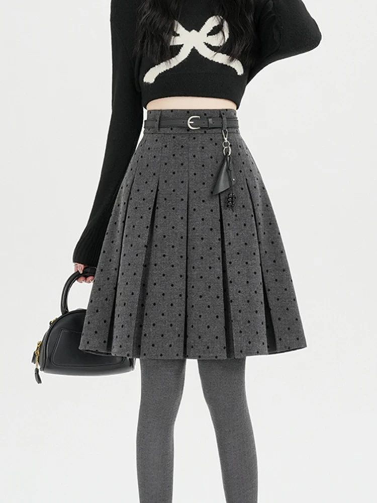 

Новая женская юбка в клетку и горошек для колледжа, зимняя, с завышенной талией, приталенная, А-силуэт, универсальная, для повседневной носки