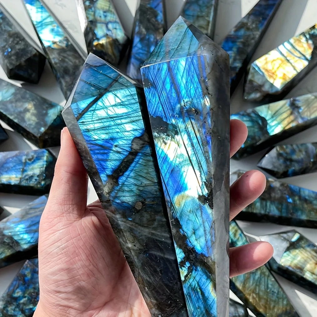 1pc Stunning Labradorite Crystal Stone Wand, Bohemian-Style Polished Labradorite Tower, Wand with Iridescent Flash