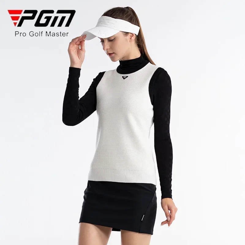 PGM Women Plaid Golf Vest Winter Ladies Keep Warm Patchwork Waistcoat Women Round Collar Sleeveless Sweater Sport Golf Shirt