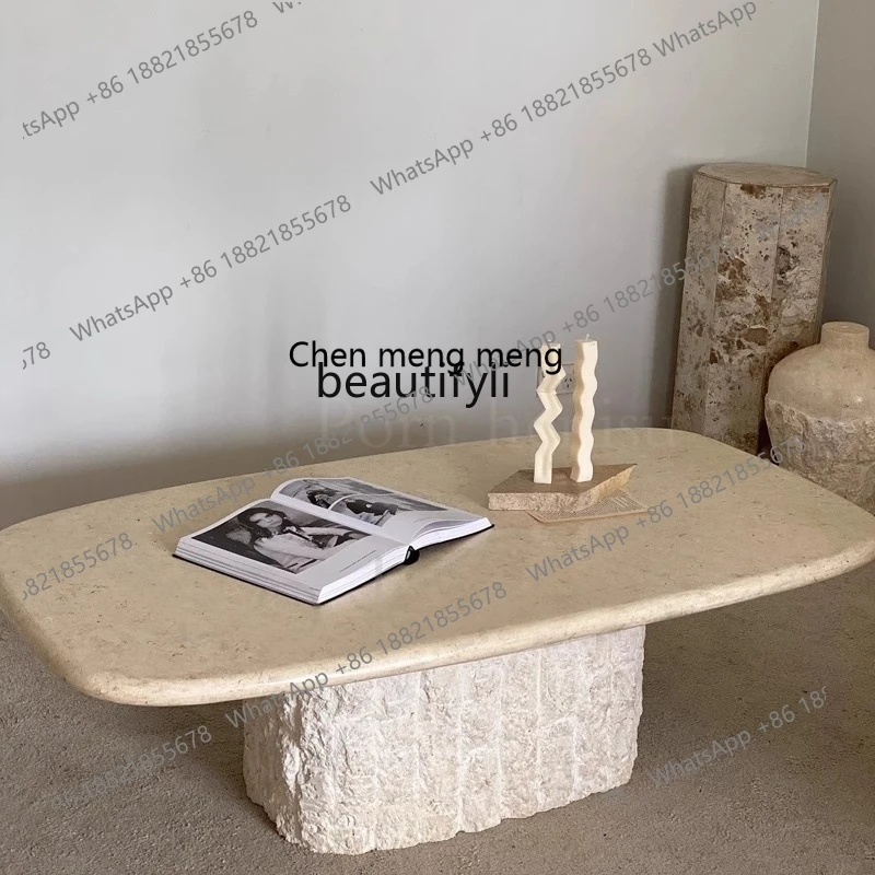 

M178 Natural travertine rectangular coffee table tea table designer light luxury living room creative coffee table
