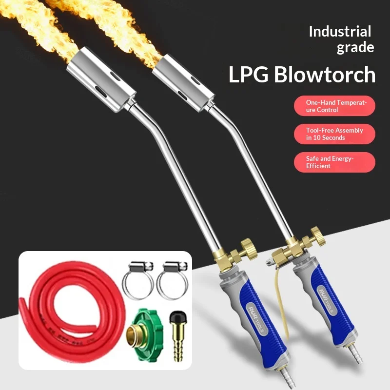 Portable Propane Gas Blow Torch, Adjustable Flame Handheld Burner for Meat Singeing, BBQ & Heating