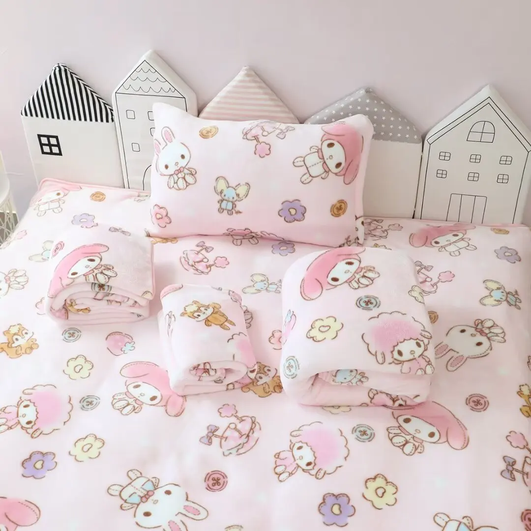 Sanrio Series Cartoon Coral Plush Blanket Thickened Sofa Cover Blanket Office Nap Blanket Single Person Air Conditioning Blanket