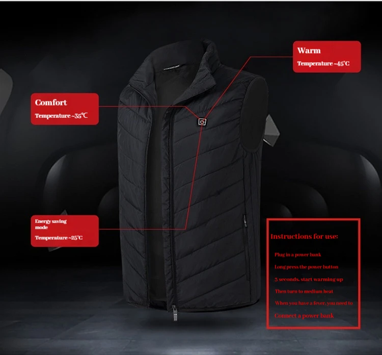 2024 Winter New Fashionable Intelligent Heating USB Cold Insulation Tank Top Men's Daily Leisure Outdoor Sports Jacket