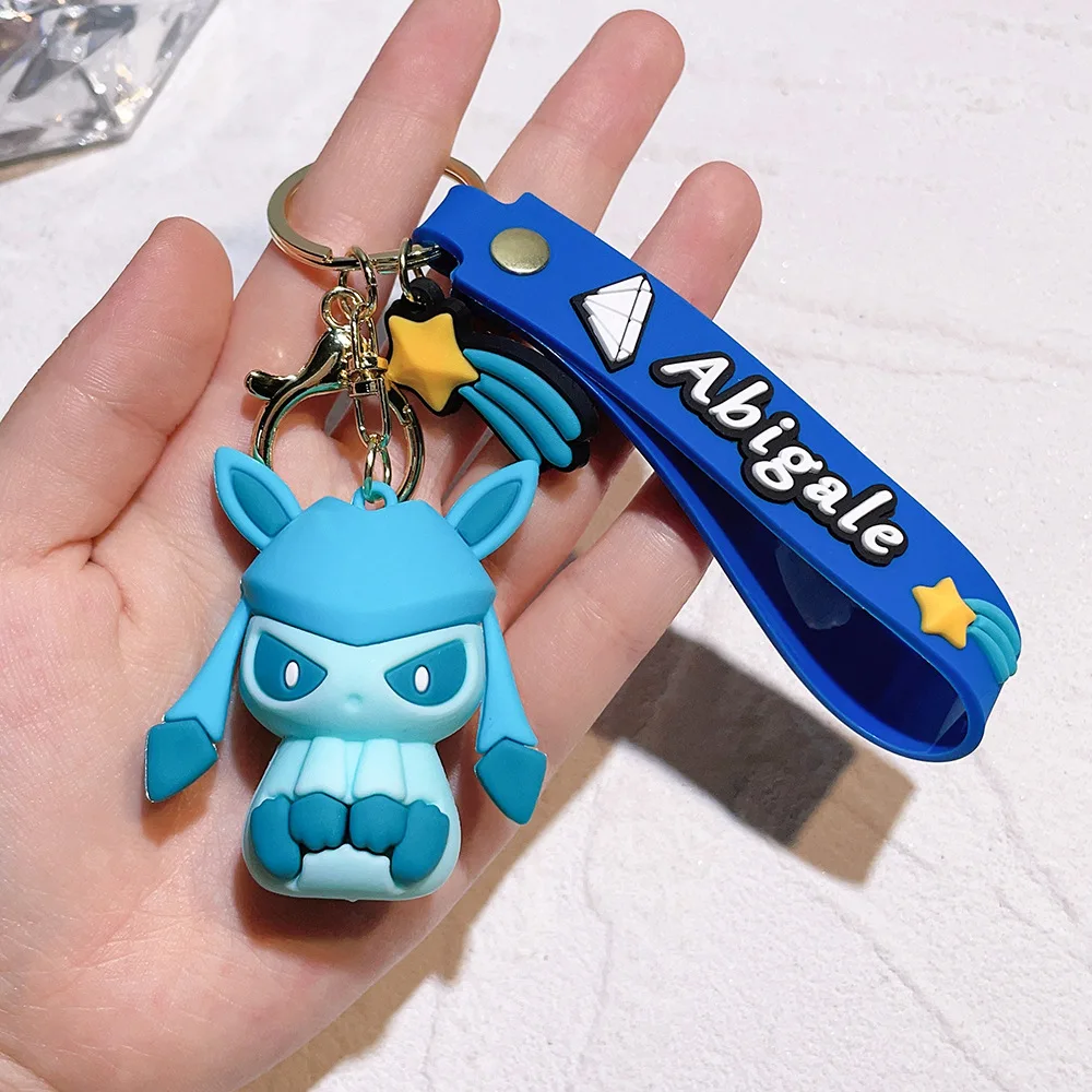 Cute Pokemon Keychain Toys Pikachu Sylveon Leafeon Espeon Umbreon Kawaii Cartoon PVC Bag Pendant Ornament Doll Kids Charm Gift