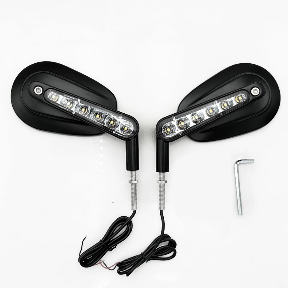 

1 Pair Motorcycle Rear View Side Mirrors Integrated LED Turn Signals Longer Pole 360° Adjustable Mirror Universal Rearview