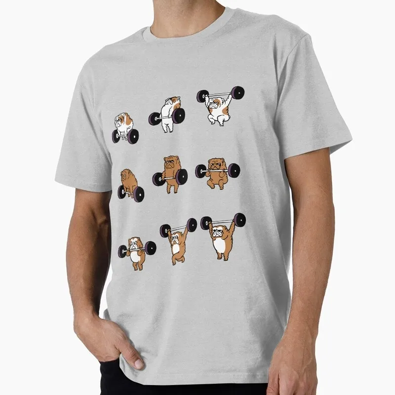 LIFTING English Bulldog Graphic T-shirt for Dog Dad Unisex 100% Cotton Short Sleeve Print Tee Pet owner Surprise Gift Tops