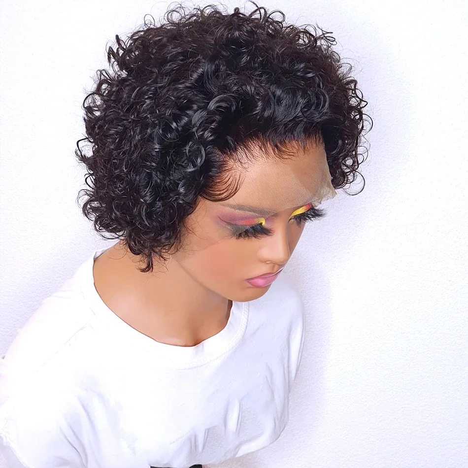 Short Curly Lace Frontal Wig 13x1 Human Hair PIxie Cut Wig Colored Brazilian Human Hair Wig For Black Women