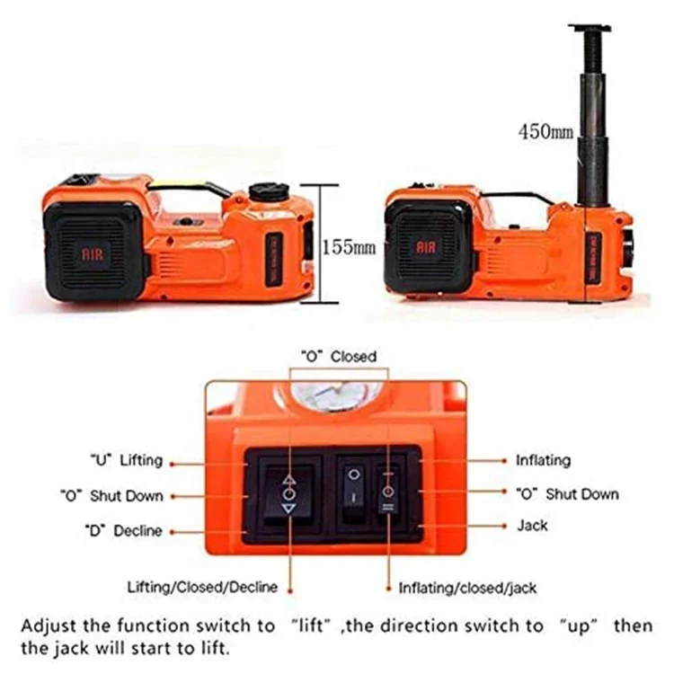 3 in 1 electric car hydraulic floor jack 1-10T car jacks 12v electric jack 3ton with air pump and eclctric impact wrench