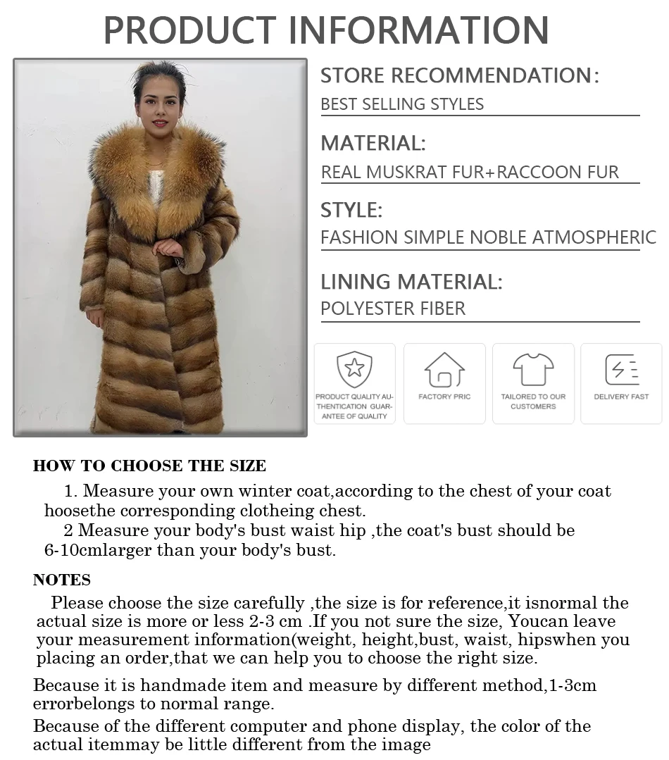 Natural Muskrat Fur Winter Women Fur Coat Women Luxury Real Fur Warm Winter Jackets