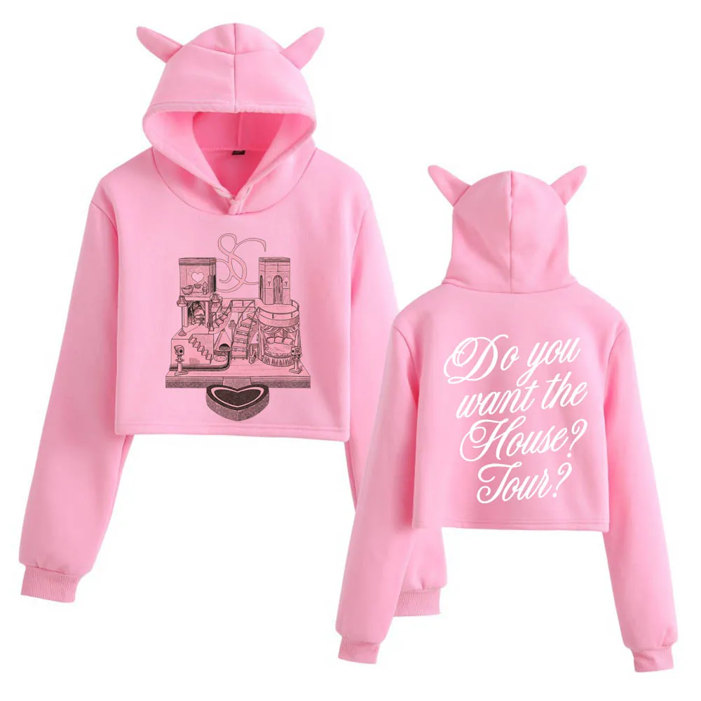 سابرينا كاربنتر هاوس جولة 2025 المحاصيل القمم آذان القط البلوز طويلة الأكمام الفتيات الأزياء هوديي #4