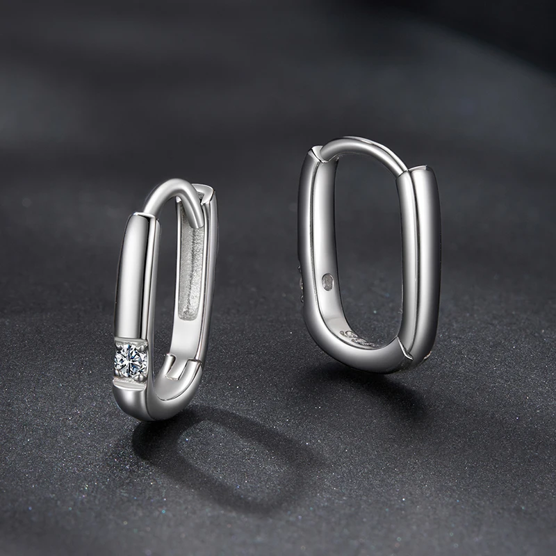 Bamoer U مويسانيتي البيضاوي هوب أقراط الهندسة قرط كبس D اللون VVS1 EX 925 فضة الأصلي الفاخرة مجوهرات الأم هدية