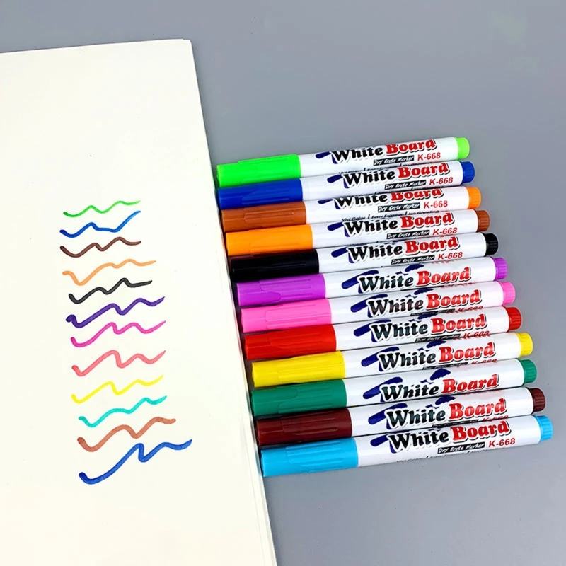 Marqueurs colorés effaçables pour tableau blanc, stylos à craie liquide pour l'école et le bureau, tableau noir, 12 couleurs