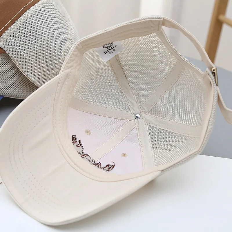 Summer Fahsion Kids Baseball Caps with Embroidered Letters Boys Breathable Mesh Sunshade Peaked Cap Girls White Hat 6-12Y