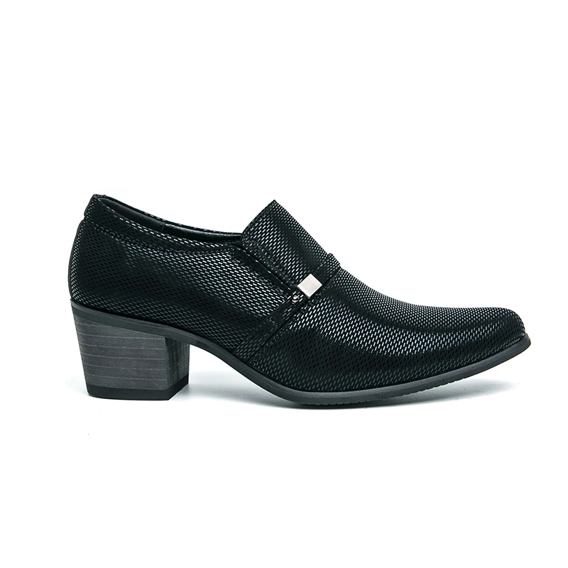 Premium Leather Men Shoes Slip on Loafers European Brand Business Casual Wedding Party Plaid Design Height Increasing
