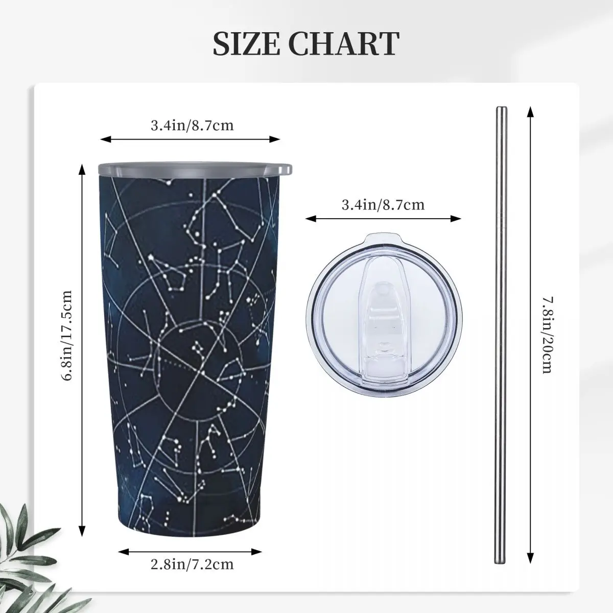 Zodiac Constellations Space Stainless Steel Tumbler Vacuum Insulated Mugs Thermal Cold Bottle Straw With Lid 20oz