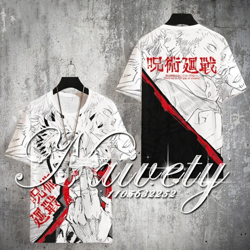 2026 Summer New Anime Jujutsu Kaisen Split Color Manga Print T-shirt Men Women Quick Dry Breathable Streetwear Tops Y2k