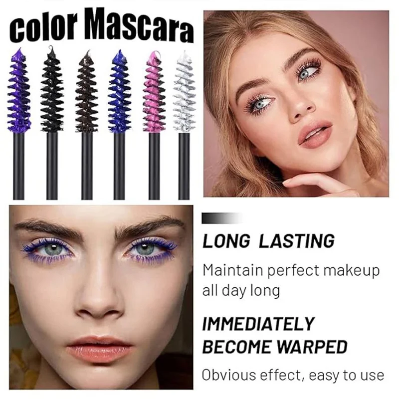 Mascara à friser naturel avec grande tête de brosse, imperméable, mince et longue durée, maquillage des yeux, blanc, violet, saphir, bleu, argent, café