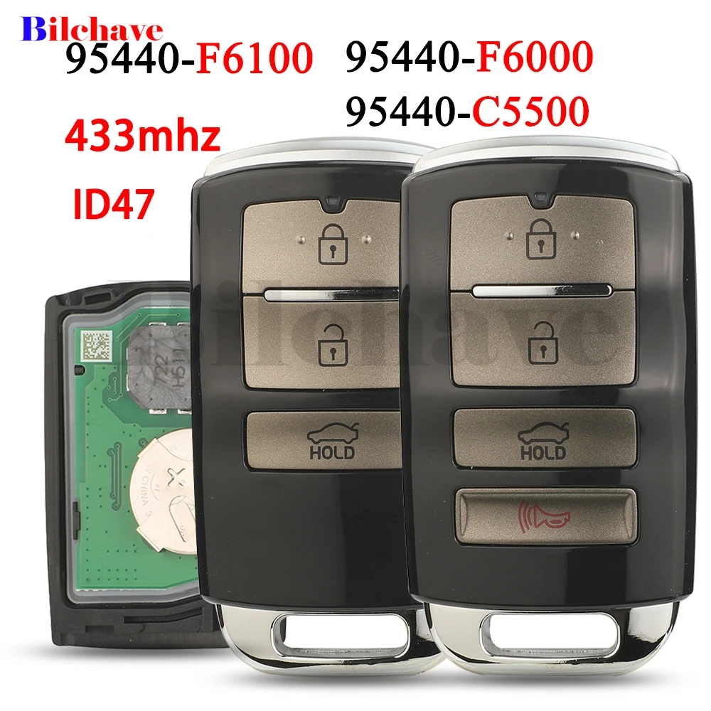 

jingyuqin 95440-F6100/F6000/C5500 433mhz ID47 Chip 3/4 Buttons Remote Car Key Fob For Kia Cadenza 2016+ Auto Control Key Fob