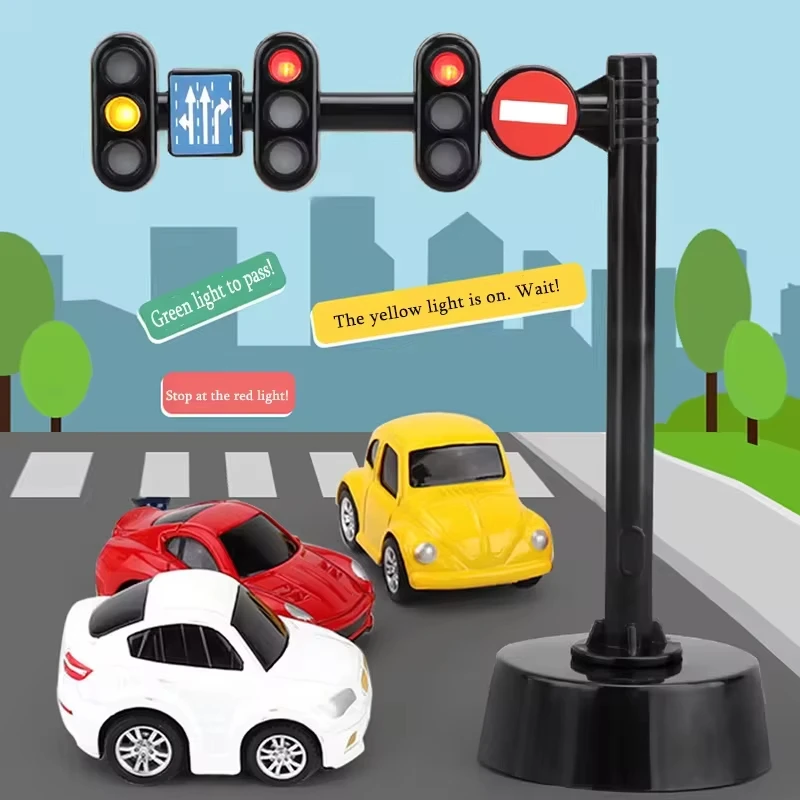 Safety Education Traffic Light Toy Lamp Block Brick City Street View Accessories Signpost Barrier Speed Limit Indicator Warning