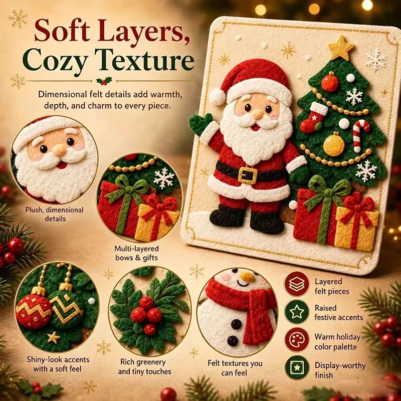 DIY Christmas Magic Felt Sticker Art Kit Reusable Christmas Craft Kit with Hook and Loop Felt Pieces Holiday Felt Board Art Gift